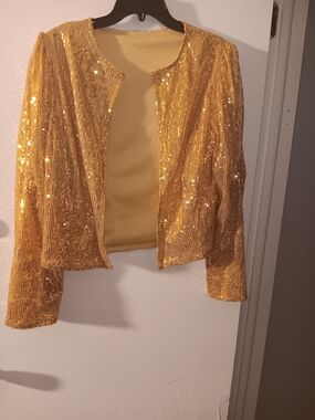 Gold Sequin Women's Jacket - Elegant Open Front